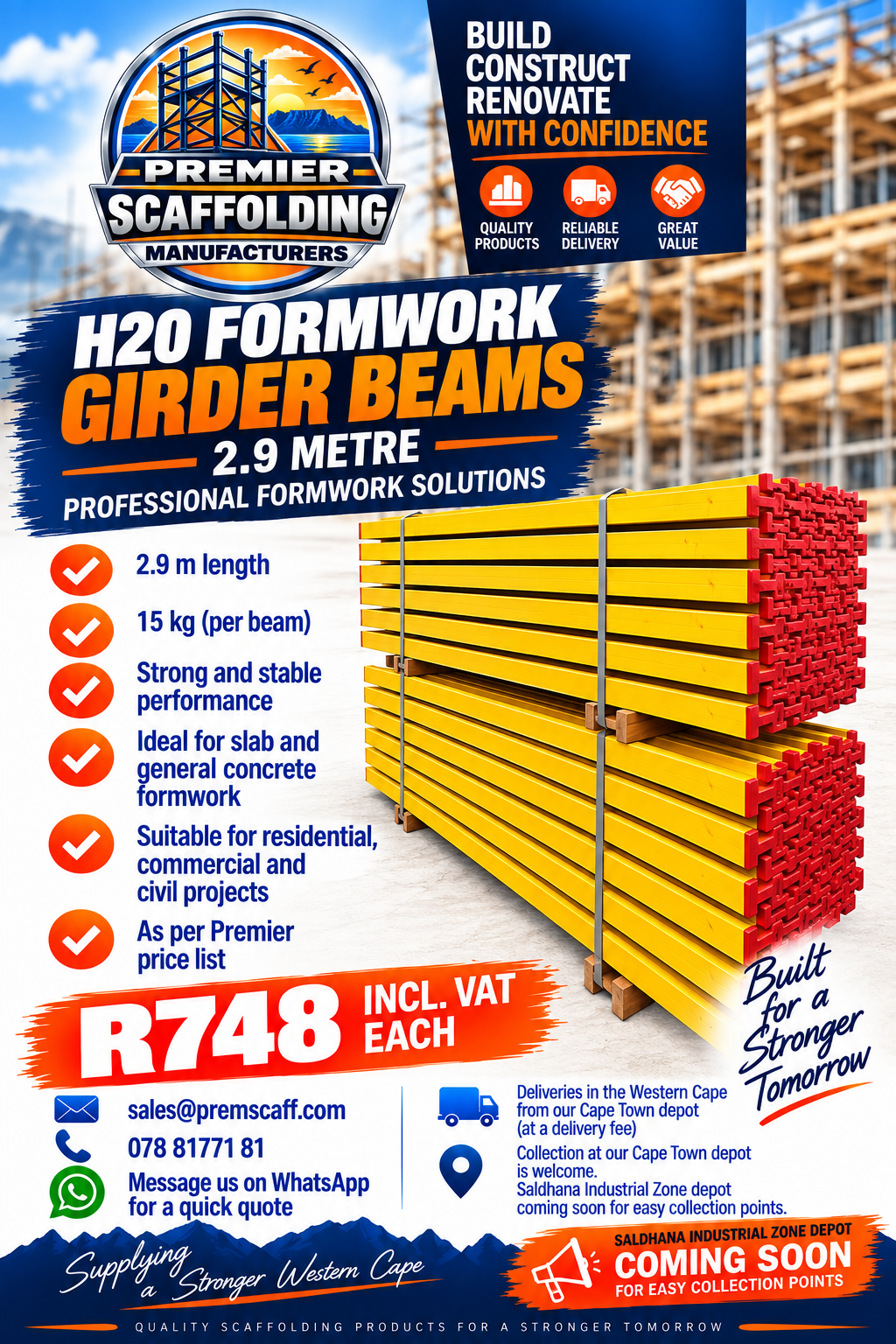H20 formwork girder beams shown in a supplied WC advertisement